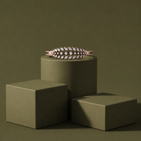 Midnight Vine Hinged Bracelet | Premium Rose Gold Finish American Diamond Jewellery