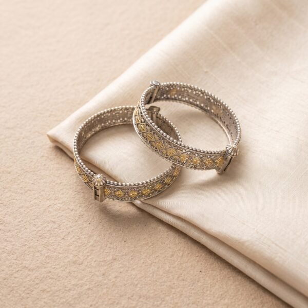 Antique Silver & Gold Two-Tone Geometric Lattice Cuffs | Silver Replica