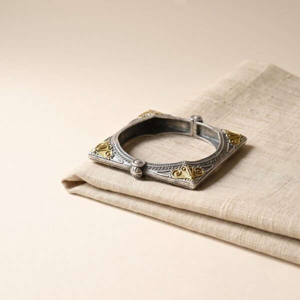 Gothic Royalty Square Statement Bangle | Vintage Filigree Dual-Tone Cuff