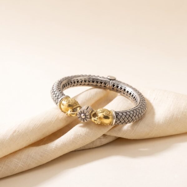 Vintage Peacock Basket-Weave Kada | Dual-Tone Textured Statement Bangle Set