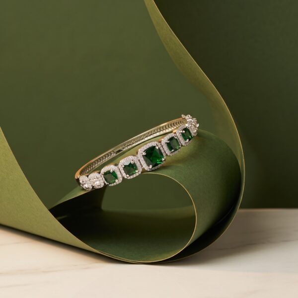 Emerald Halo Symphony Bracelet | Premium Silver Finish American Diamond Jewellery