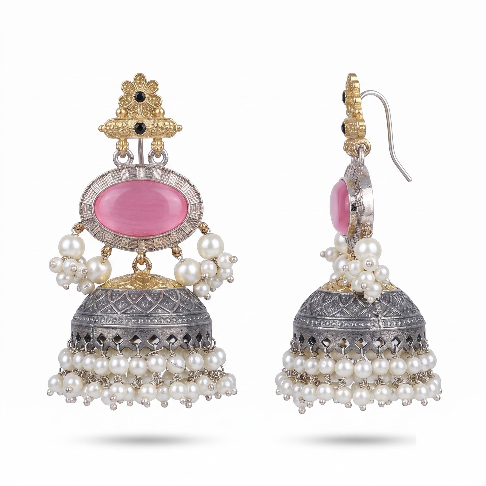 Blushing Mahal Jhumkas | Premium Silver Replica Dual Tone Festive Jewellery