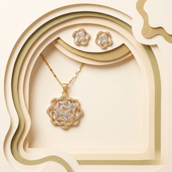 Gold Plated Geometric Lattice Pendant Set | Elegant Gold Plated Minimalist Jewellery