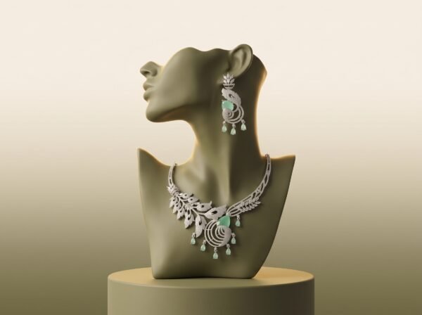 Emereled Mint Green Elegance Necklace Set | Silver Plated CZ Stone Party Jewellery