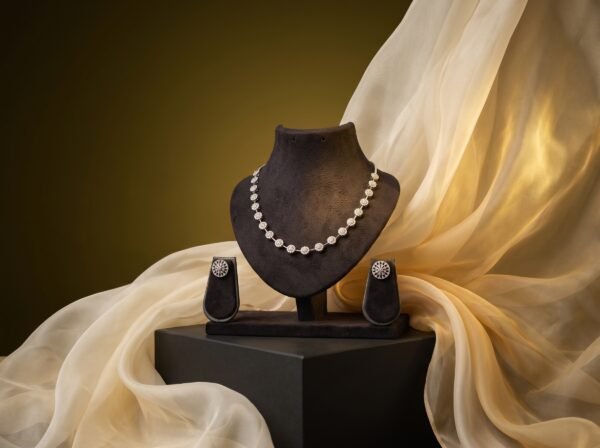 Classic Round Cluster Necklace Set | Premium Silver Plated Delicate Jewellery