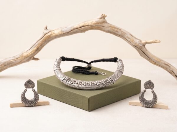 Tribal German Silver Choker Set | Silver Finish