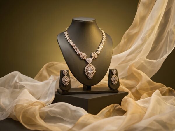 Teardrop Floral Necklace Set with Matching Earrings | Rose Gold