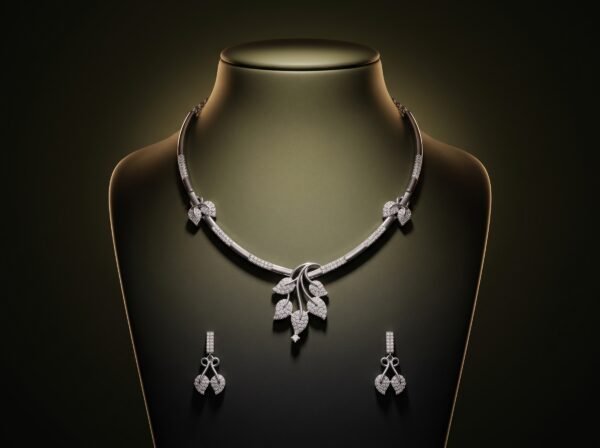 Leaf Design Necklace Set with Matching Earrings | Silver Finish